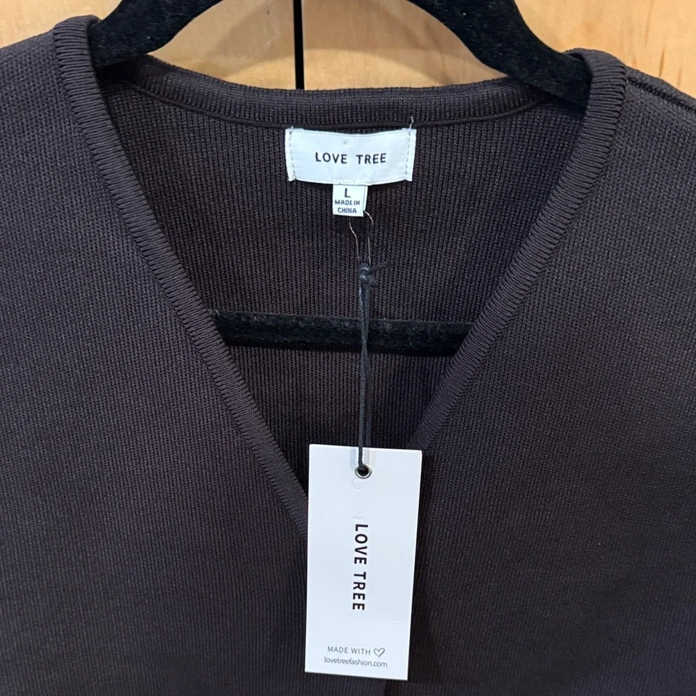Love Tree Dark Brown V-Neck Sweater - Picture 2 of 4